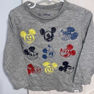Baby Gap Disney Gray Long Sleeve Graphic Mickey Faces Shirt